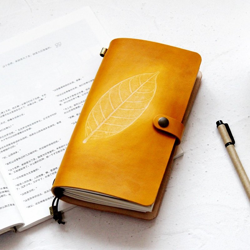 Such as Wei Ye Ye Dyeing Series Yellow Brown 22 * ​​12cm standard version of the notebook leather notebook / diary / travel this Notepad can be customized free lettering exchanging gifts wedding gift lover gift birthday gift - Notebooks & Journals - Genuine Leather Orange