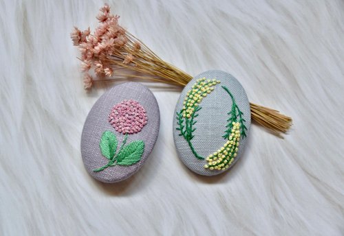 布製好時光 新手刺繡材料包- 法式刺繡 包釦胸針2入