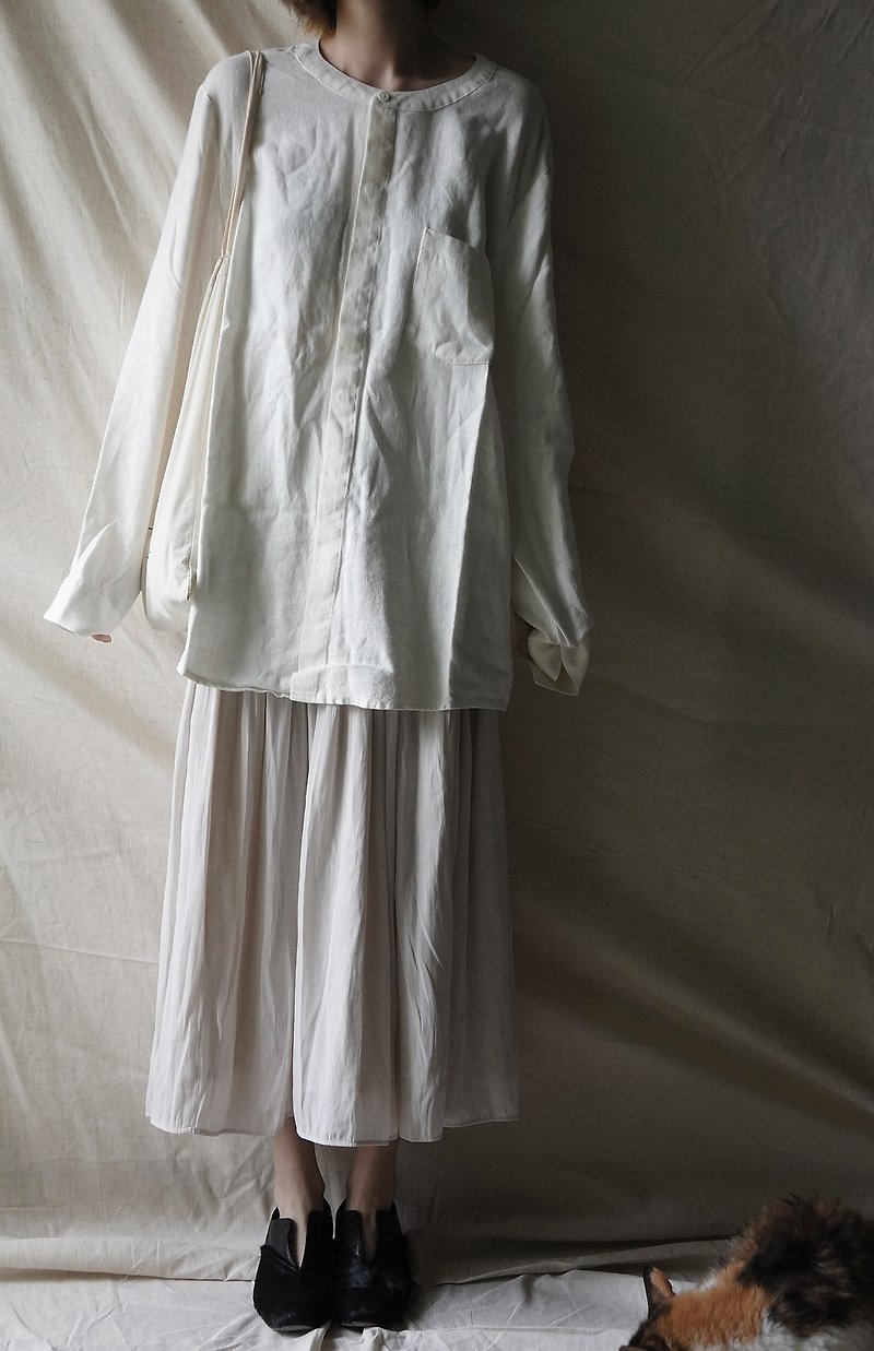 linen shirt WHITE 白色亞麻寬鬆中性襯衣 - 男裝 恤衫 - 棉．麻 白色