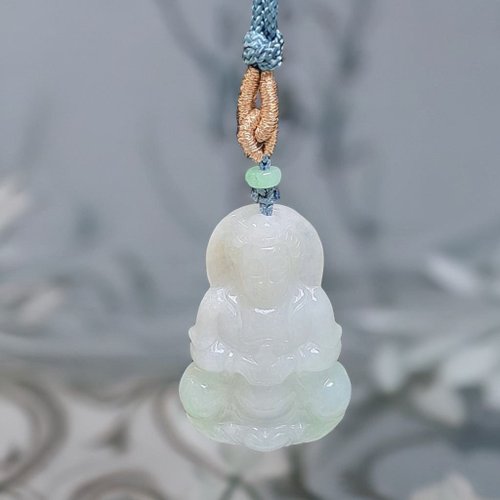 瓔珞翡翠 白翡飄綠翡翠觀音菩薩項鍊 | 天然緬甸玉翡翠A貨 | 送禮