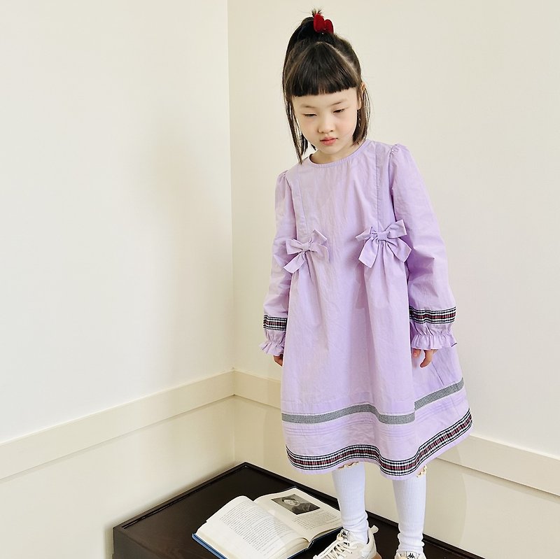 Ethnic style purple bow dress/dress for children - กระโปรง - ผ้าฝ้าย/ผ้าลินิน สีม่วง