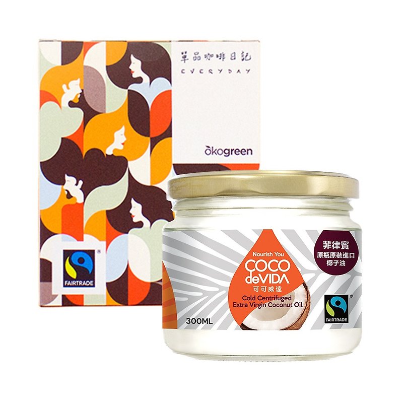 [Eco-Green]Fair Trade Single Item Coffee Diary Bulletproof Set (Looking Bag 7pcs + Coconut Oil 300ml) - กาแฟ - อาหารสด 
