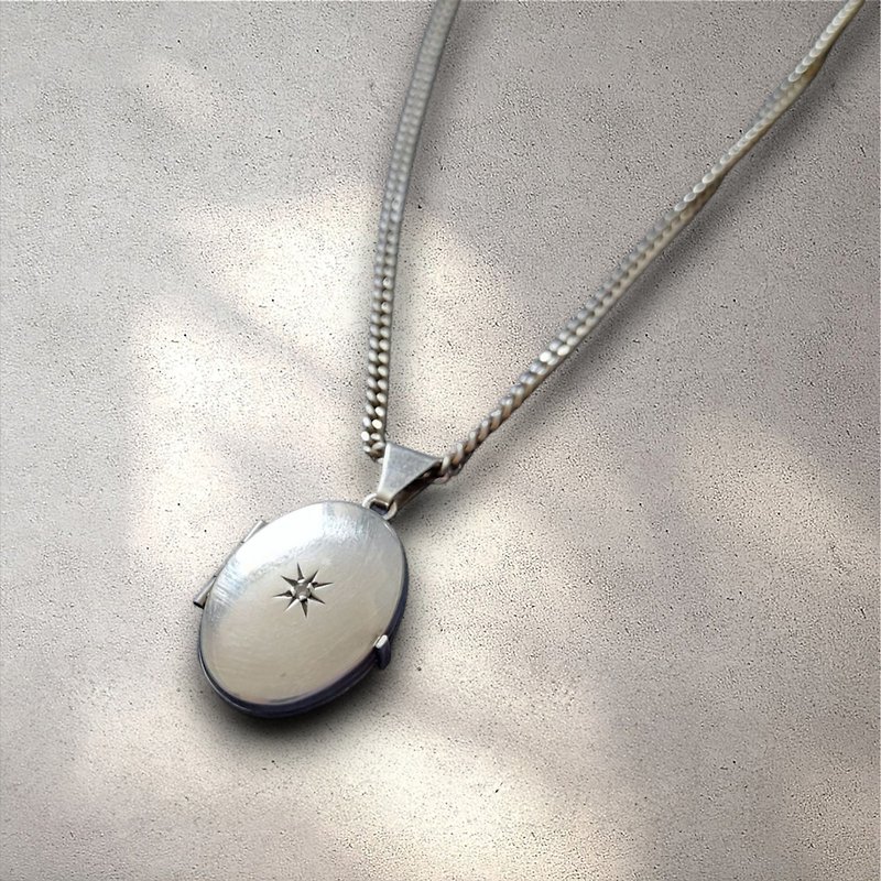 Vintage pocket sterling silver photo pendant with rhinestones - Necklaces - Sterling Silver Silver