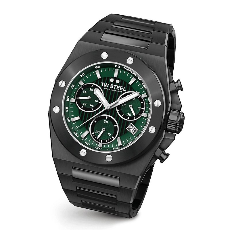 其他金屬 男錶/中性錶 - CEO TECH系列  黑色鏈帶綠面計時碼