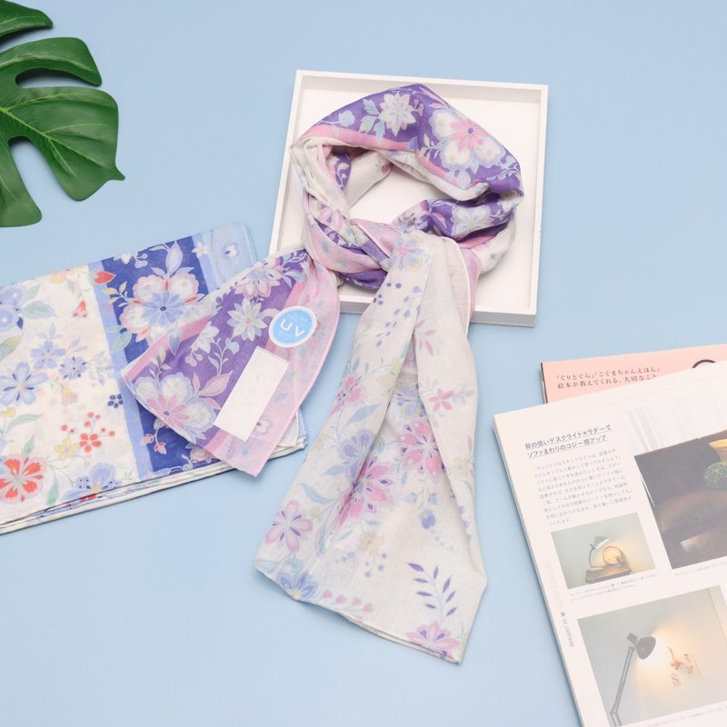 [Sun protection and sweat wiping] Kyoto anti-UV scarf-TOIRO-Hua Tangcao (blue/purple) - ผ้าพันคอถัก - ผ้าฝ้าย/ผ้าลินิน 