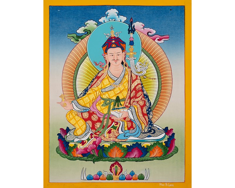 蓮華生大師のタンカ 神秘仏教の師グル・パドマサンバヴァ - ウォールデコ・壁紙 - 金属 多色
