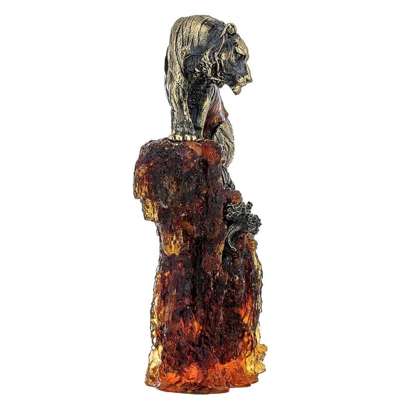 Amber sculpture Tiger on a rock,Amber Bronze Tiger,Handmade Amber Tiger - 擺飾/家飾品 - 寶石 咖啡色