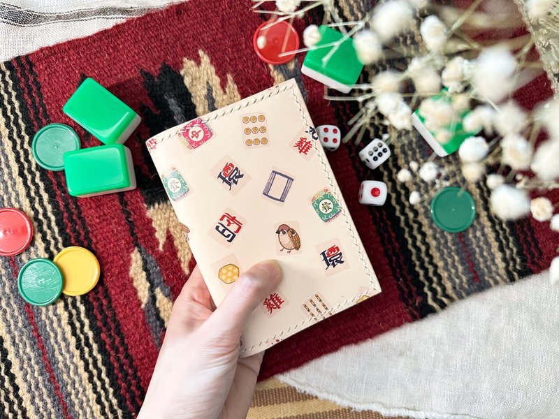 Sparrow pattern passport cover leather DIY material bag, good sewing passport mahjong travel supplies - เครื่องหนัง - หนังแท้ หลากหลายสี