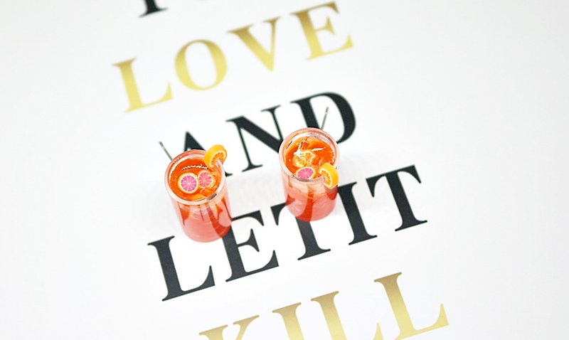 UV glue X stainless steel needle earrings <grapefruit bubble water> #模拟#俏皮#可爱 - Earrings & Clip-ons - Resin Red