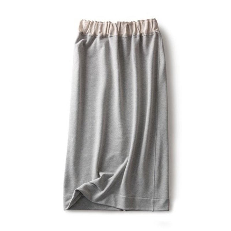 New color added Sweat skirt Long skirt Cotton Light gray 191003-2 - กระโปรง - ผ้าฝ้าย/ผ้าลินิน สีเงิน