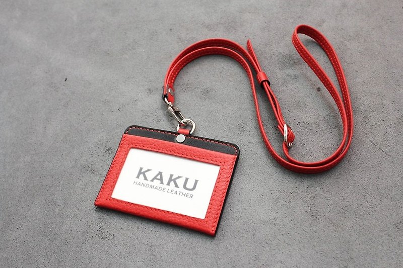 KAKU leather design identification card holder folder leisure card holder card holder - ที่ใส่บัตรคล้องคอ - หนังแท้ สีแดง