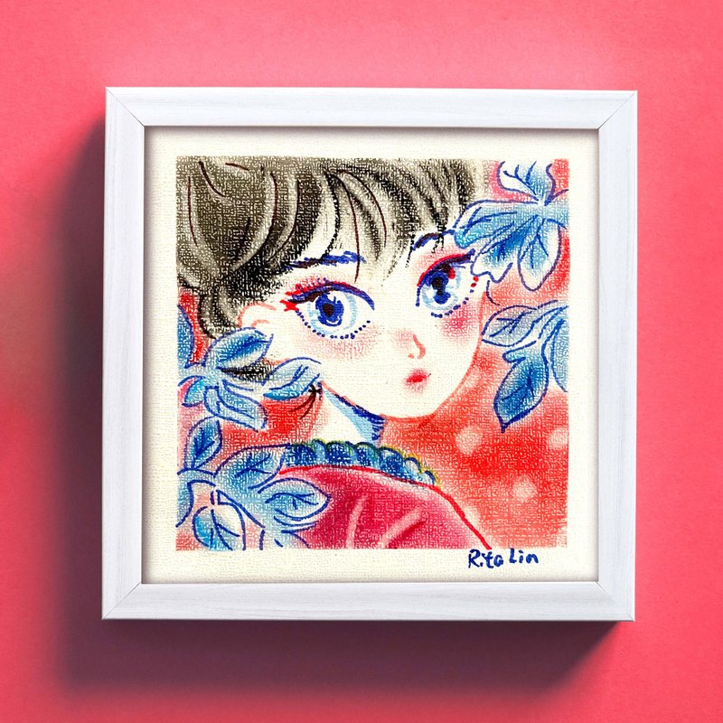 Pastel Drawing | 18cm Framed | Black Hair Lady - Posters - Paper 