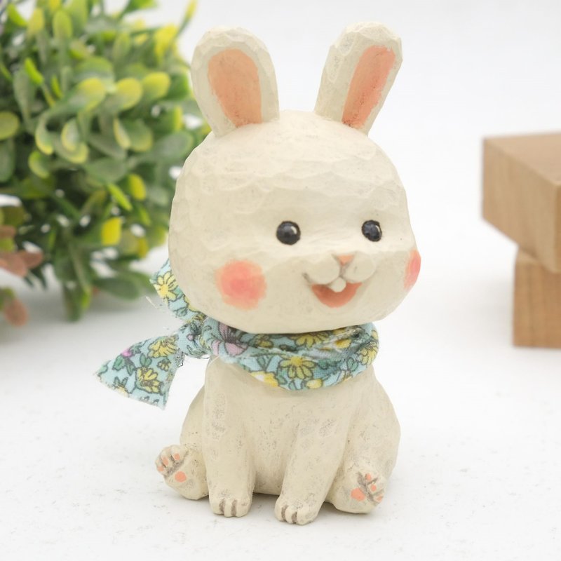 I want to be a room wood carving animal _ sitting bunny (wood carving craft) - Stuffed Dolls & Figurines - Wood Pink