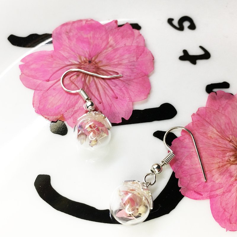 玻璃球垂墜耳環 -小春櫻花 -提供升級925純銀耳針服務 - 耳環/耳夾 - 玻璃 粉紅色