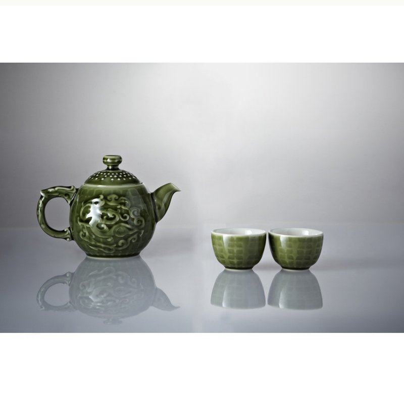 勢在必得茶具組 / 綠釉 / 一壺+二杯 - 茶壺/茶杯/茶具 - 瓷 綠色