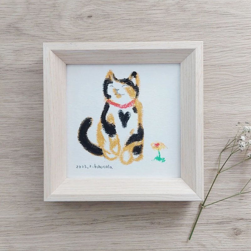 貓貓插畫/寵物插畫/寵物紀念畫/油蠟筆/接客製 - 似顏繪/客製畫 - 紙 多色