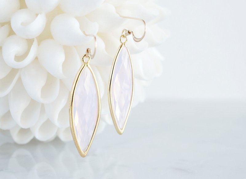 【14KGF】Earrings,-Marquise,Pink Opal- - 耳環/耳夾 - 玻璃 粉紅色