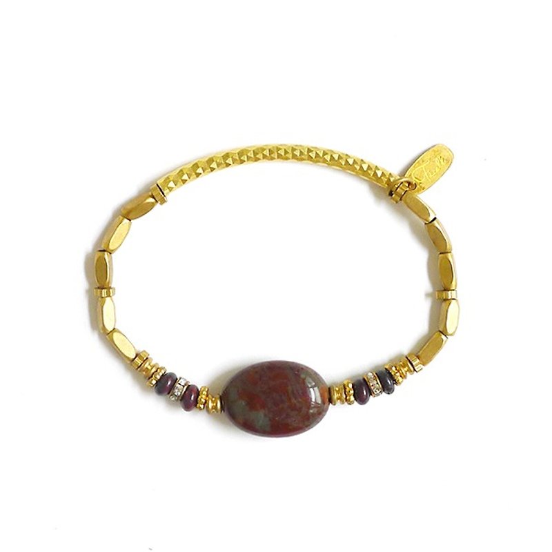 Ficelle | handmade brass natural stone bracelet | [Safflower Jasper] Zeus candy jar - Bracelets - Gemstone 