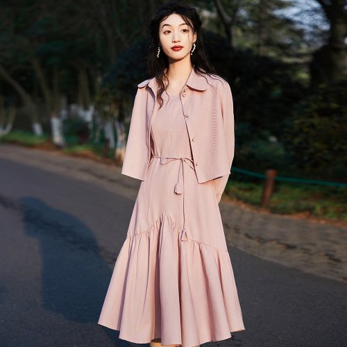 AnneChen安妮陳原創設計師品牌 超顯瘦兩件套襯衫連衣裙套裝 長袖襯衫吊帶魚尾裙洋裝秋裝