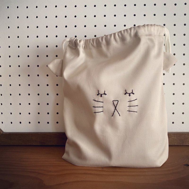 Twill cat purse large - กระเป๋าเครื่องสำอาง - ผ้าฝ้าย/ผ้าลินิน สีเทา