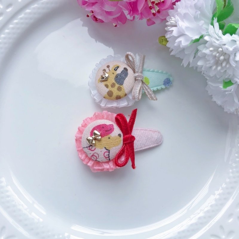 狗狗動物布釦日本絲絨寶寶嬰幼兒髮夾組2 - 嬰兒手鍊/飾品 - 其他材質 多色