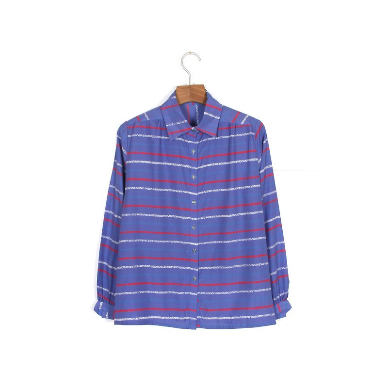 (Egg plants vintage) crayon line print vintage shirt - Women's Shirts - Polyester Blue