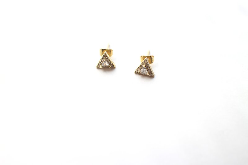 微光三角-鋯石 黃銅耳環 - 耳環/耳夾 - 其他金屬 
