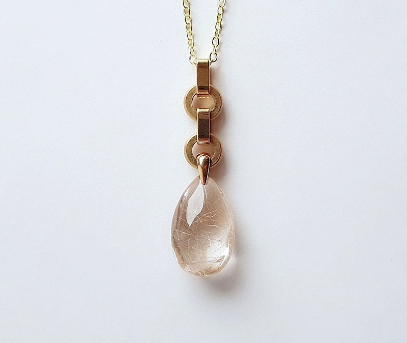 Gemstones. Round Geometry. Natural Ore, Blonde Crystal, Titanium, Brass. Necklac - Necklaces - Gemstone Gold
