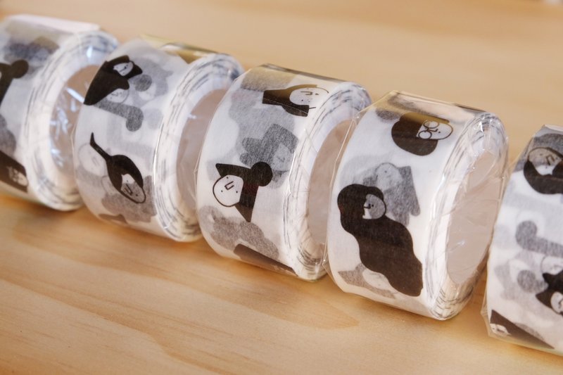 三千根子趣怪髮型黑白紙膠帶 - 紙膠帶/和紙/PET - 紙 白色