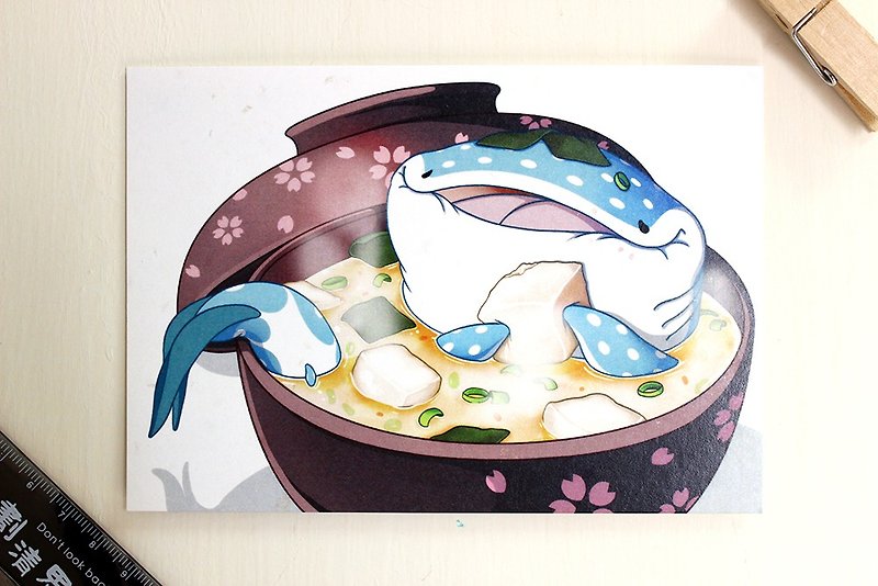 Tofu shark dot spot whale shark postcard tofu shark miso soup - การ์ด/โปสการ์ด - กระดาษ 