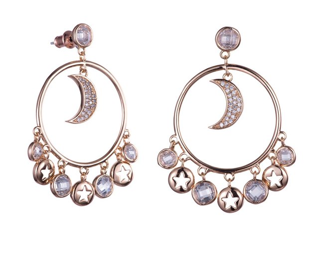 【完売】  星と月の煌めきダイヤモンドピアス（全2色） - ショップ アクセサリー