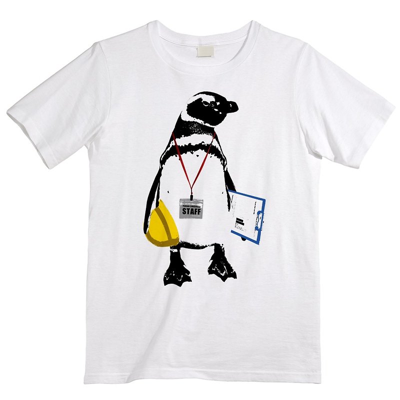 Tshirt / Working Staff Penguin - เสื้อยืดผู้ชาย - ผ้าฝ้าย/ผ้าลินิน ขาว