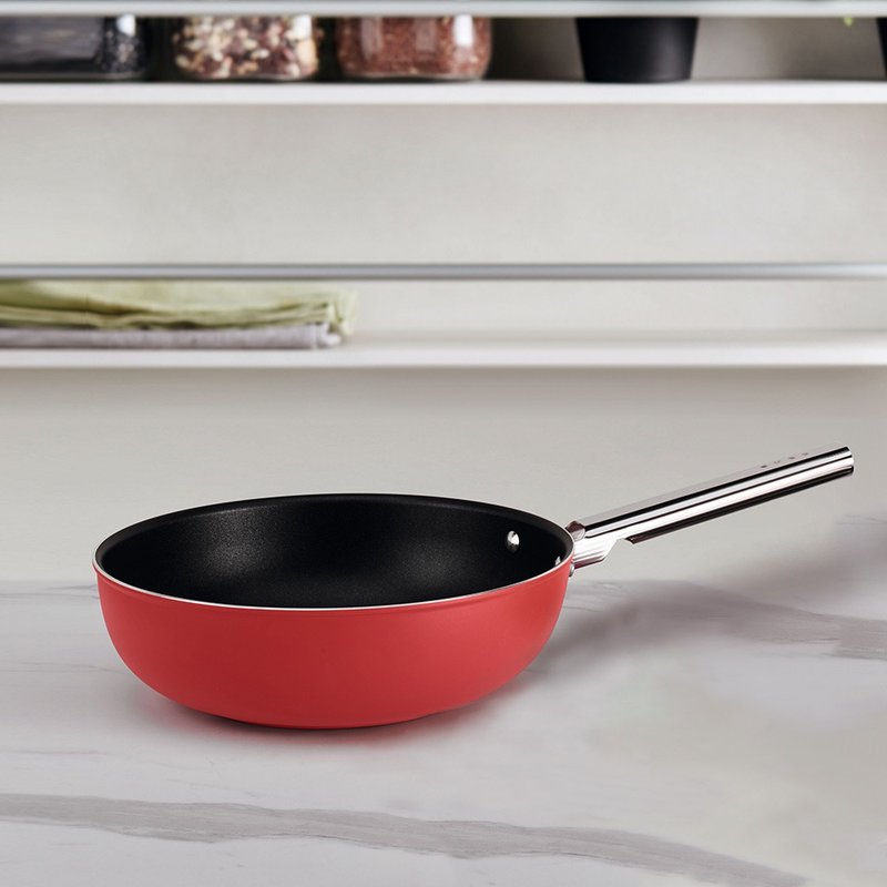 【SMEG】Italian color non-stick wok 30cm-Charming Red - กระทะ - โลหะ สีแดง