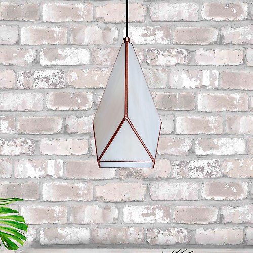 Glass&copper White geometric ivory lamp in the shape of a pyramid