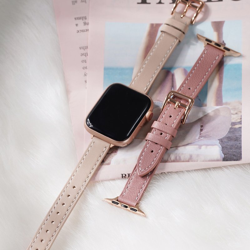 Apple watch - 【霧色】車線細皮革 蘋果錶帶 - 錶帶 - 真皮 