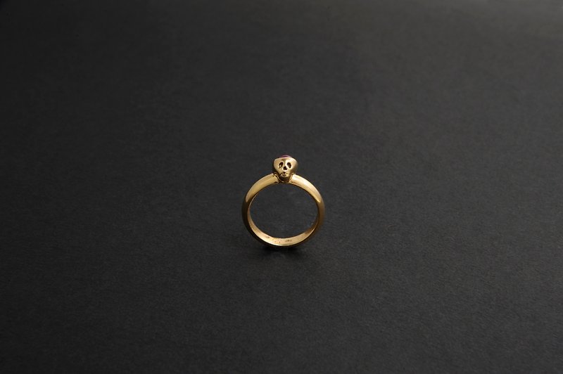 18K黃金 天然紅寶石 骷髏戒指 SKULL RING - 戒指 - 其他金屬 黃色