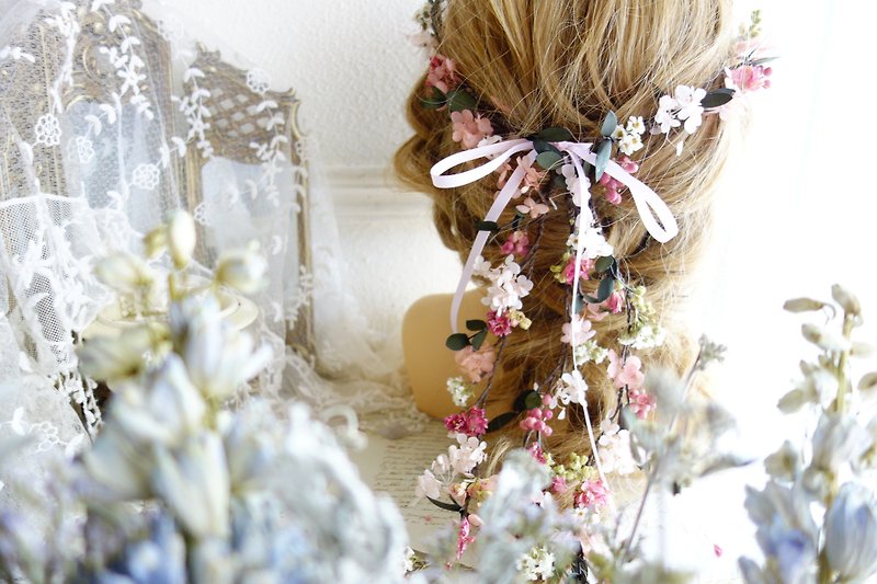 婚禮花飾-浪漫莓果花環墜飾 - 髮夾/髮飾 - 植物．花 粉紅色