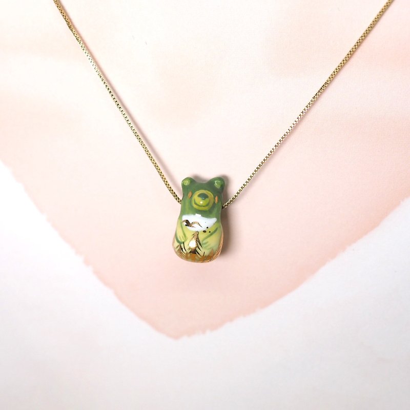 Ceramic Green Forest Bear Pendant Necklace Bracelet - Necklaces - Porcelain Green