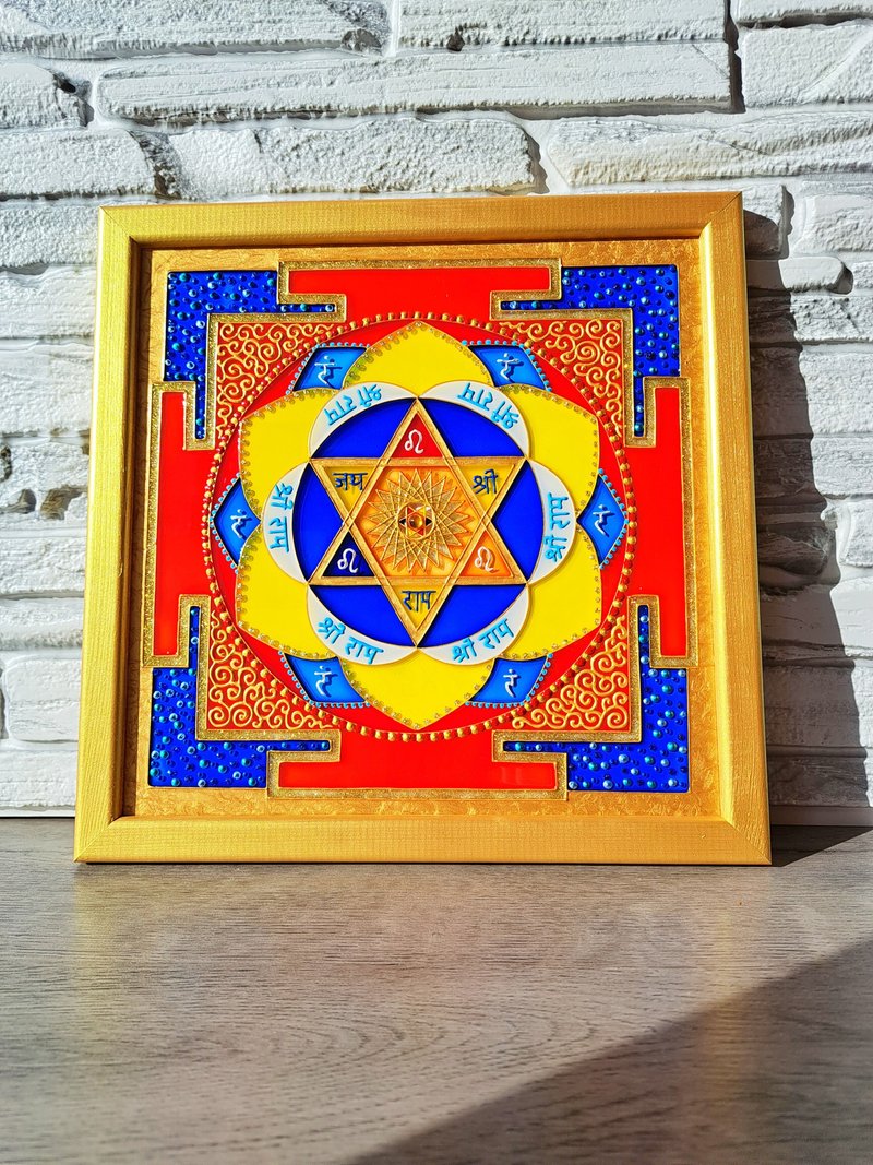 太阳Yantra Surya曼陀罗墙艺术瑜伽装饰冥想瑜伽神圣几何 - 壁貼/牆壁裝飾 - 玻璃 橘色