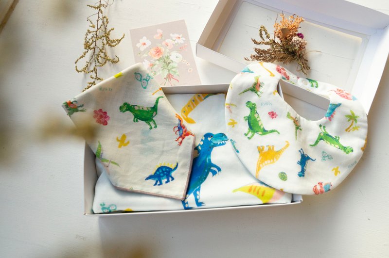 Organic Cotton Dinosaur Newborn Gift Box/Original Print - ผ้ากันเปื้อน - ผ้าฝ้าย/ผ้าลินิน 