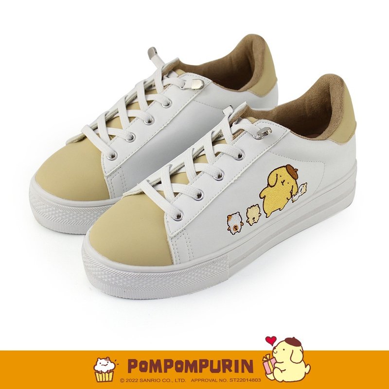 Pompompurin pudding dog and hamsters jump color strap-free thick-soled casual shoes non-bending shoes-white shoes - Women's Casual Shoes - Cotton & Hemp White