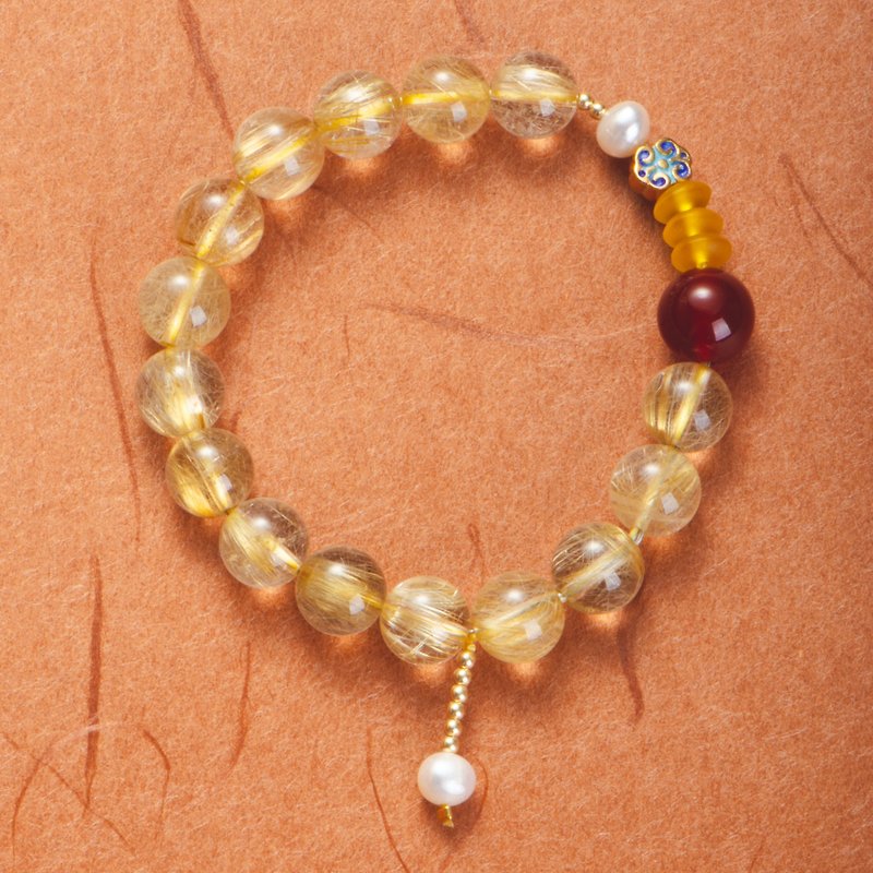 Golden Rutilated Quartz Red Agate Natural Gemstone Crystal Bracelet - Bracelets - Crystal Yellow