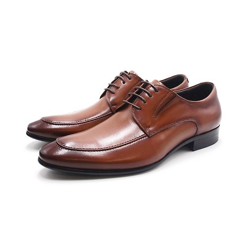 米蘭皮鞋Milano PQ(男)圓尖頭簡約飾線德比皮鞋 男鞋-棕色