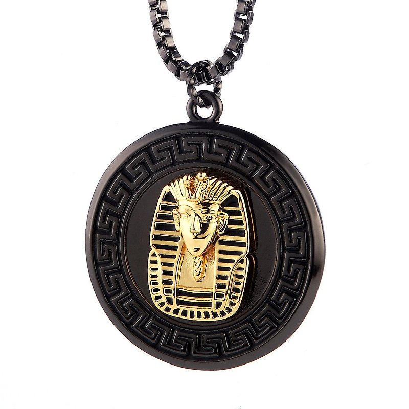 圓盤法老王面具項鍊  Disc Egypt Pharaoh Mask Necklace - 項鍊 - 其他金屬 黑色