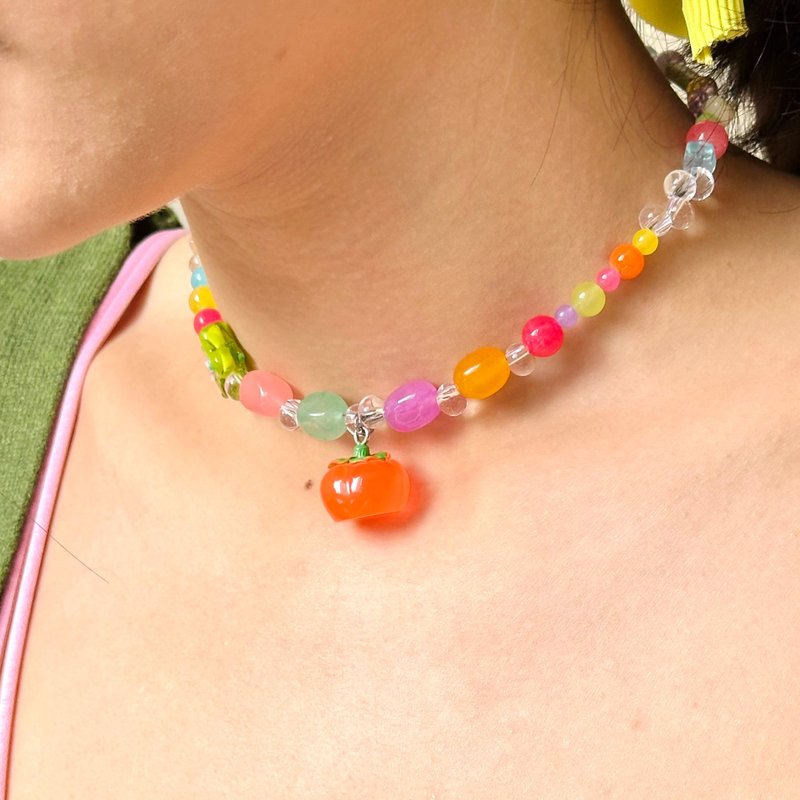Choker Toma Tomatoes • Handmade Necklace Red Multicolored Beads Precious Stones - 項鍊 - 不鏽鋼 多色