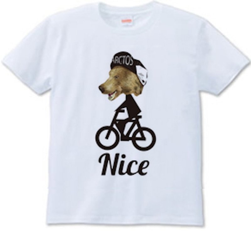 Nice brown bear cyclist (T-shirt white / ash) - เสื้อยืดผู้หญิง - ผ้าฝ้าย/ผ้าลินิน ขาว