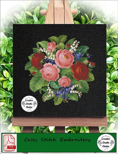 CreativeStudioElenka Vintage Cross Stitch Scheme Romantic Bouquet - PDF Embroidery Scheme