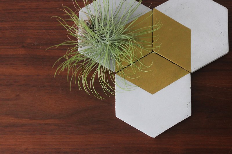 Gold Hexagon | Cement Golden Geometric Coaster Shelf Gift - Coasters - Cement Gray