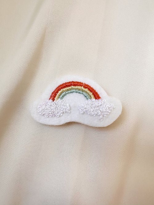 Wacaca Handmade 橘/黃/綠彩虹刺繡不織布嬰兒兒童髮夾