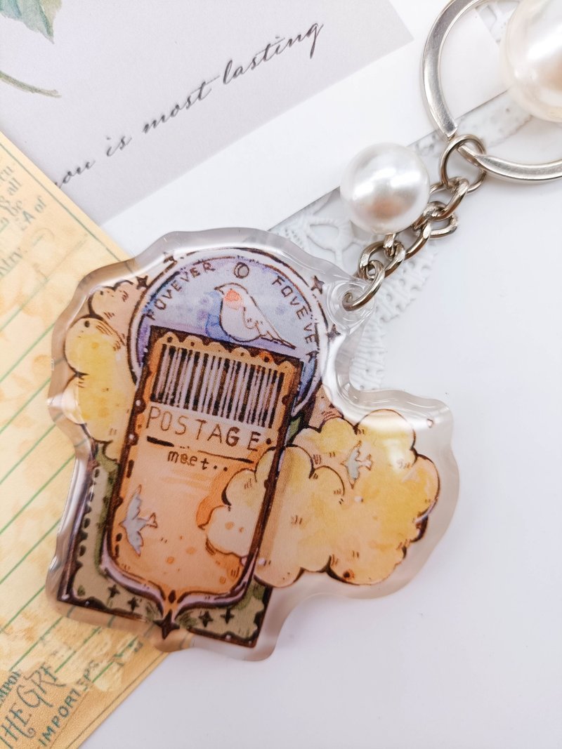 MS019小鳥票卷G bird Ticket G/晶透吊飾 - 鑰匙圈/鑰匙包 - 塑膠 多色